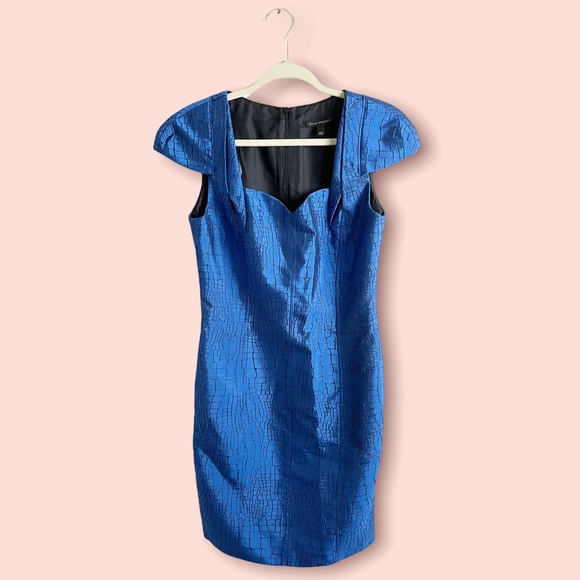 David Meister Croc Print Sweetheart Dress Blue Cap Sleeve Size - Picture 2 of 5